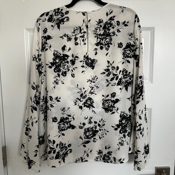 Lush All In Favor Cross Front Blouse in Ivory/Black Floral - Picture 4 of 4